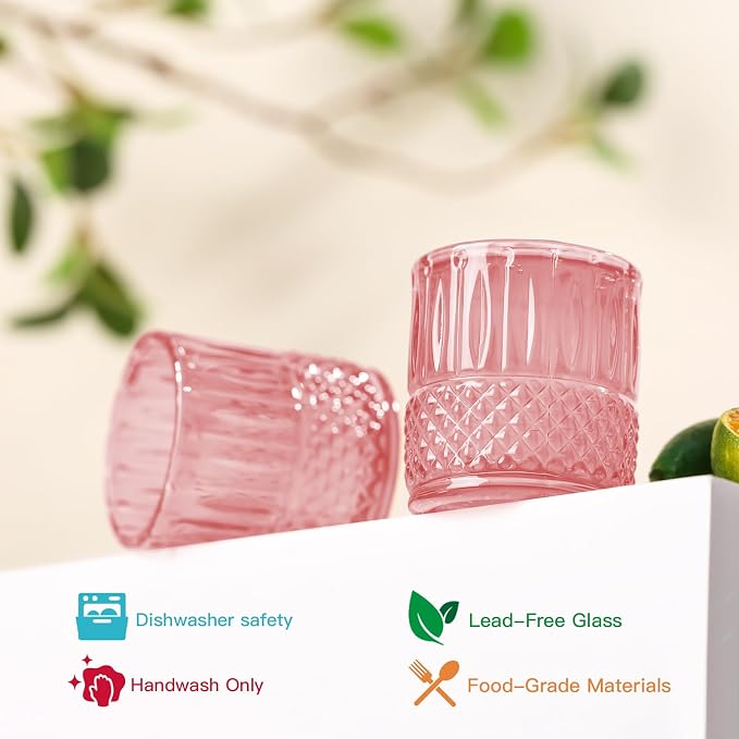 JOVGANK Mini Pink Shot Glasses Set of 6 – 1.5oz Small Vintage Fancy Ribbed - Image 4