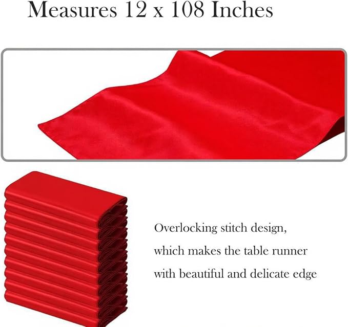 10 Pack Satin Red Table Runners 12 X 108 Inches Wedding Table Runner - Image 3
