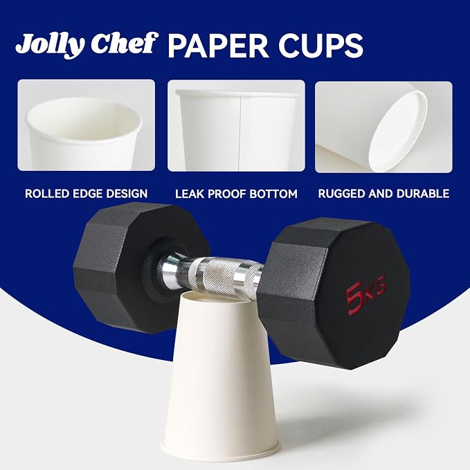 JOLLY CHEF 200 Count 12 oz Coffee Cups, Leak-Proof White Paper Cups - Image 3