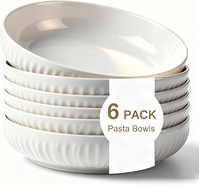 8 Inch Ceramic Pasta Bowls, 6 Pack, 34 Oz Serving Bowls, dishwasher and oven by Aoveew