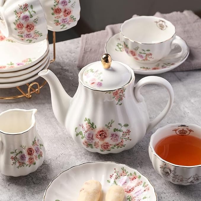 Sweejar Porcelain Tea Sets British Royal Series, 8 OZ Cups & Saucer Service - Image 5