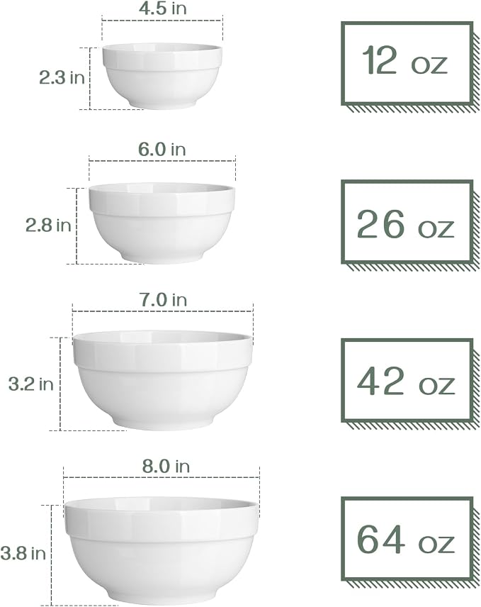 DOWAN Serving Bowls, 64/42/22/12 Oz Serving Dishes - Image 2