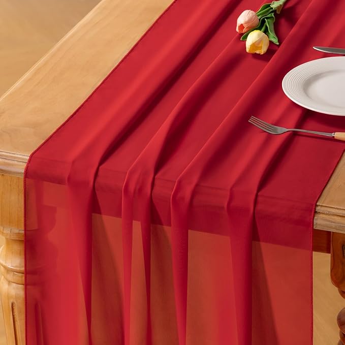 Red Chiffon Table Runner Summer Boho Wedding Birthday Party Decor | 14ft 29x120 by Socomi