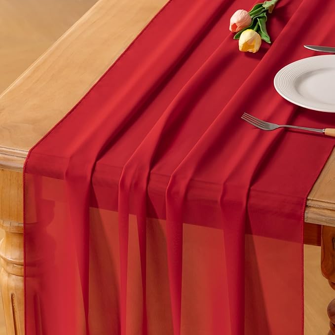 Red Chiffon Table Runner Summer Boho Wedding Birthday Party Decor | 10ft 29x120 by Socomi