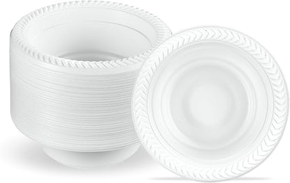 PLASTICPRO 200 PCS White Plastic Bowls 5 oz Premium Quality Light Weight Dishes Disposable Small Plastic Bowls for Dessert Appetizers Soups for Parties Weddings