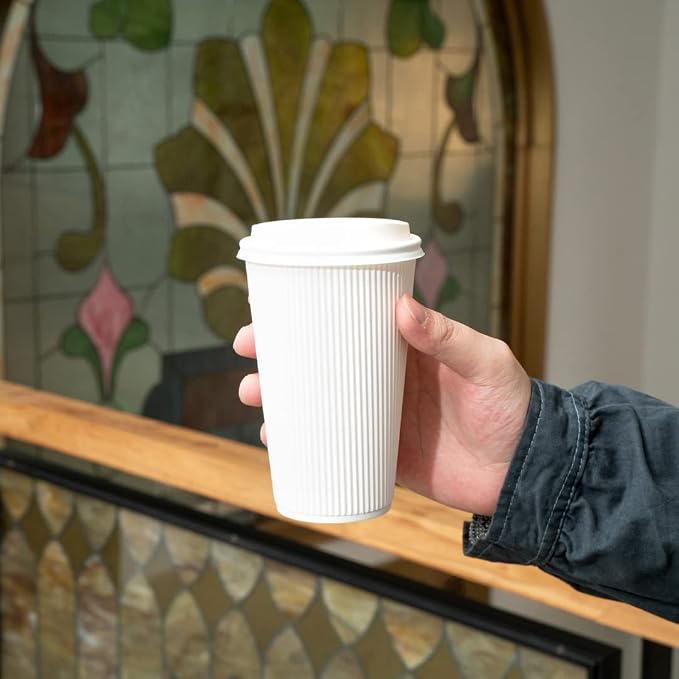 Restaurantware 16 Ounce Ripple Wall Disposable Coffee Cups, 500 Insulated White - Image 12