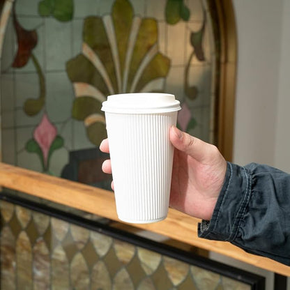 Restaurantware 16 Ounce Ripple Wall Disposable Coffee Cups, 500 Insulated White - Image 12