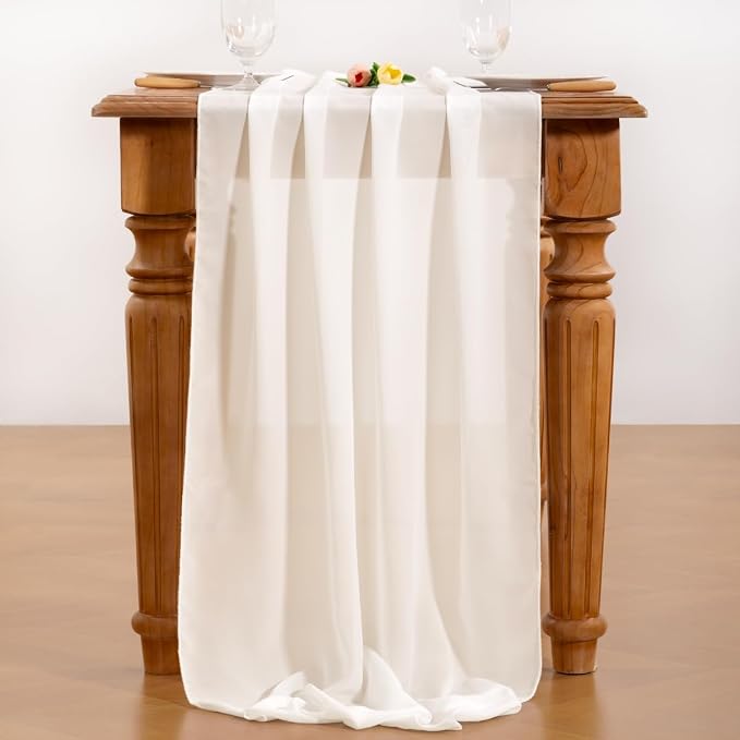 Ivory White Chiffon Table Runner Summer Boho Wedding Birthday Party Decor | - Image 5