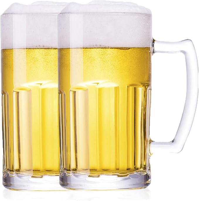 2 Pack Heavy Beer Mugs, Large Beer Glasses by TUSAPAM