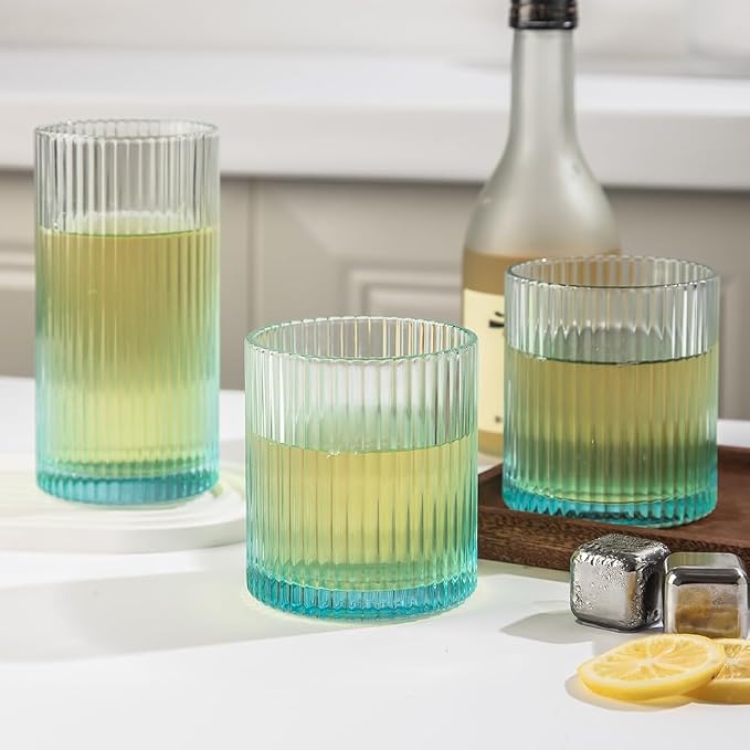 Ribbed Drinking Glasses 8pcs, 12oz and 10oz Glassware, Tumbler Glasses Cup Set - Image 7