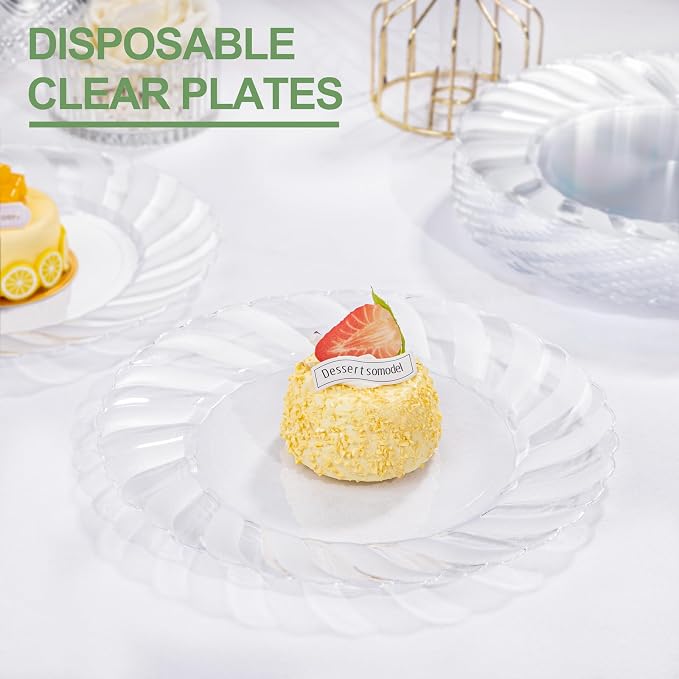 U-QE 100 Pieces Clear Plastic Plates - Image 4