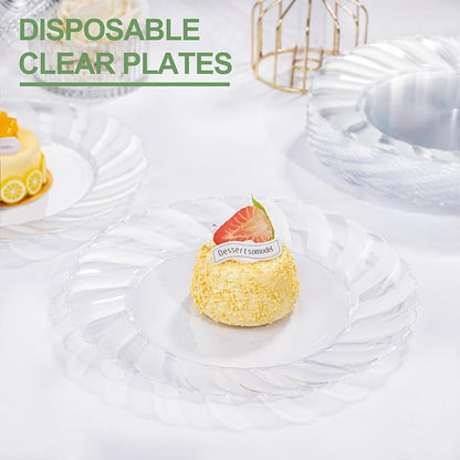U-QE 100 Pieces Clear Plastic Plates - Image 4