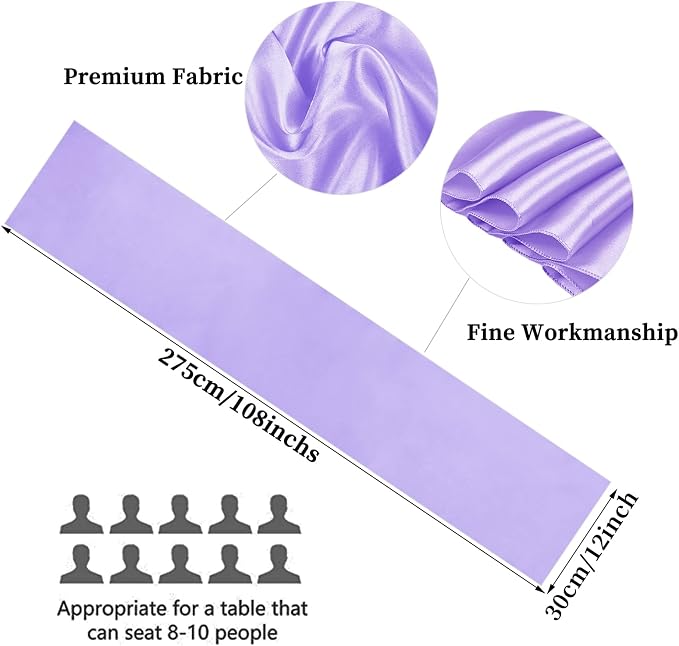 10-Pack Lavender 12 x 108 inches Long Premium Satin Table Runner | Wedding - Image 2