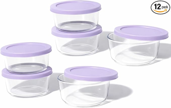 12-Piece Glass Food Storage Containers Set | 2-Cup, Leakproof | Microwave by DuraLiving