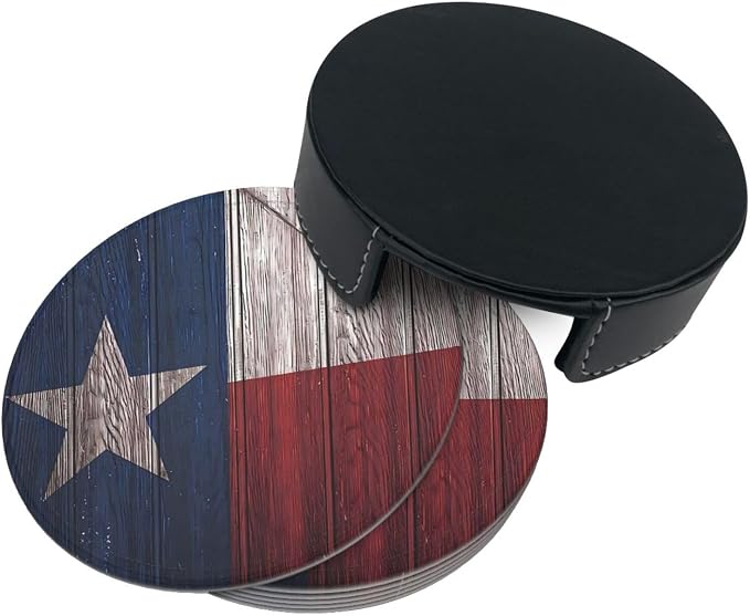 6 Pcs Texas State Flag White Star Leather Coasters - Image 5