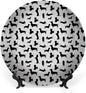 Ceramic Plates, Dog Lover Decorative Ceramic Plates, Monochrome Dachshunds in Numerous Stances Active Life, 10 Inch, Household Plates Decorative, Black White