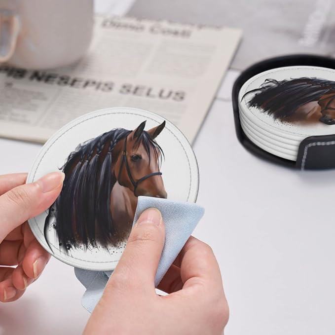 6 Pcs Horse Leather Coasters for Drinks - Image 6