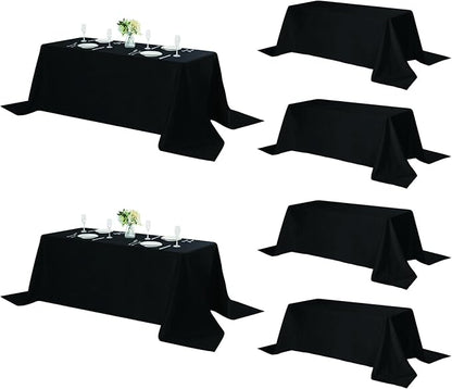 Fokitut 6 Pack Rectangle Tablecloth, 90x156 Inch, Stain Resistant and Wrinkle Polyester Table Cloth, Fabric Table Cover for Kitchen Dining, Wedding, Party, Holiday Dinner-Black