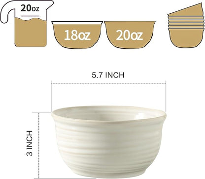 Ceramic Soup Bowls Set of 6, 20 Ounce Deep Creamy White Cereal Bowls, Microwave - Image 3