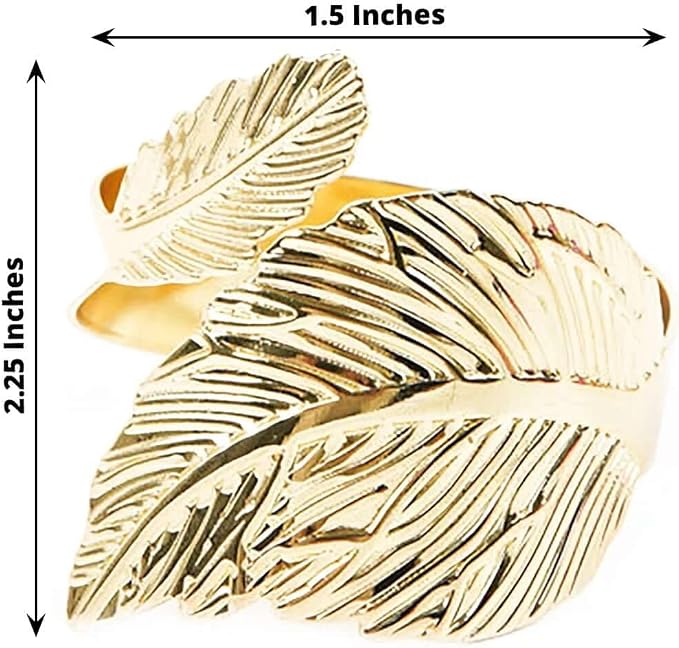 Efavormart 4 Pack | Metallic Gold Ornate Leaf Napkin Rings, Linen Napkin Holders - Image 3