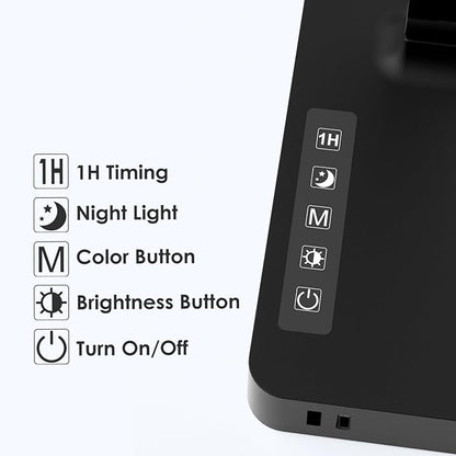 Infiway Desk Lamp with USB Charging Port: LED Desk Lamps for Home Office - 1 USB-A, 1 Type-C Charging Port, 2 AC Power Outlets, Touch Control Dimmable 5 Color 5 Brightness, Night Light(Black)