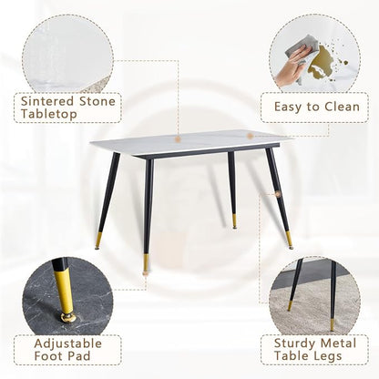 Small Dining Table Set for 4, Dining Room Table Set for 4, Sintered Stone Kitchen Table Top and Modern Chairs Set of 4 for Kitchen Dining Room, Small Space