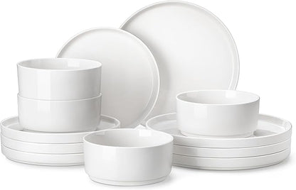 MALACASA 12 Pieces Porcelain Dinnerware Set, Modern White Dish Set - Image 9