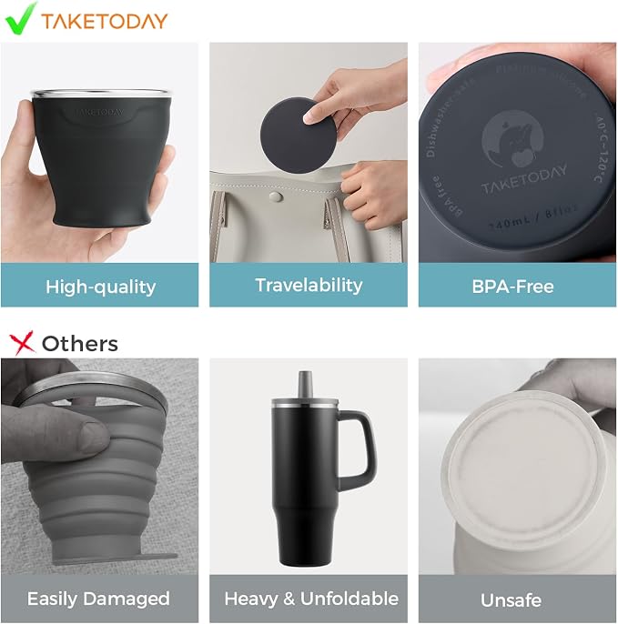 TakeToday Collapsible Cup 8 oz, Foldable - Image 2