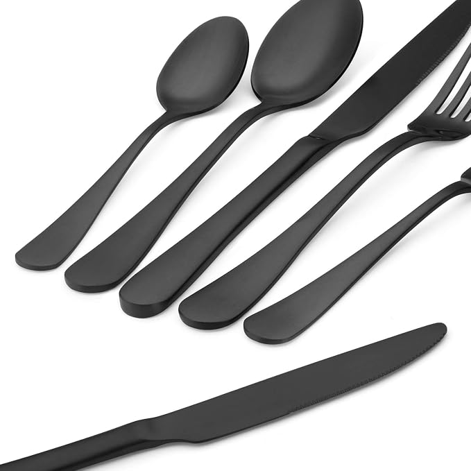 Matte Black Silverware Set, SHARECOOK Satin Finish 40-Piece Stainless Steel - Image 4