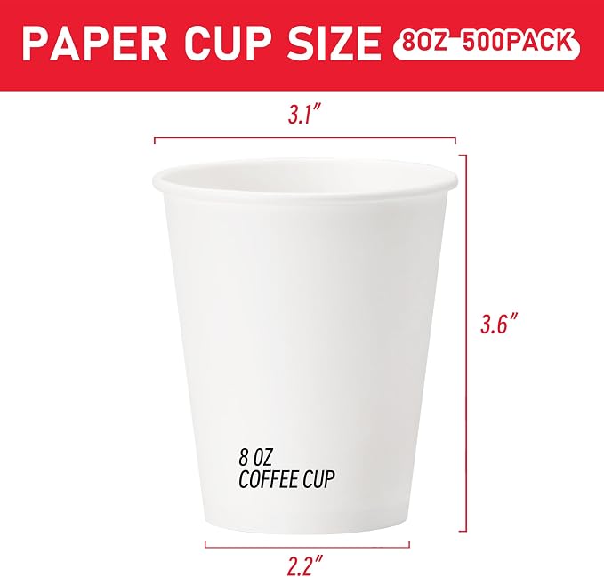 500 Pack 8 oz Paper Cups, Disposable Coffee Cups, or Juice - Image 2