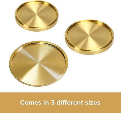 Heavy Brass Coasters for Drinks (6-Pack) - Solid Bronze Gold Coasters - Classy MCM Style Premium Coaster Set - 5 Star Hotel Table & Bar - Board Room Elegant Copper Cup Holder - L