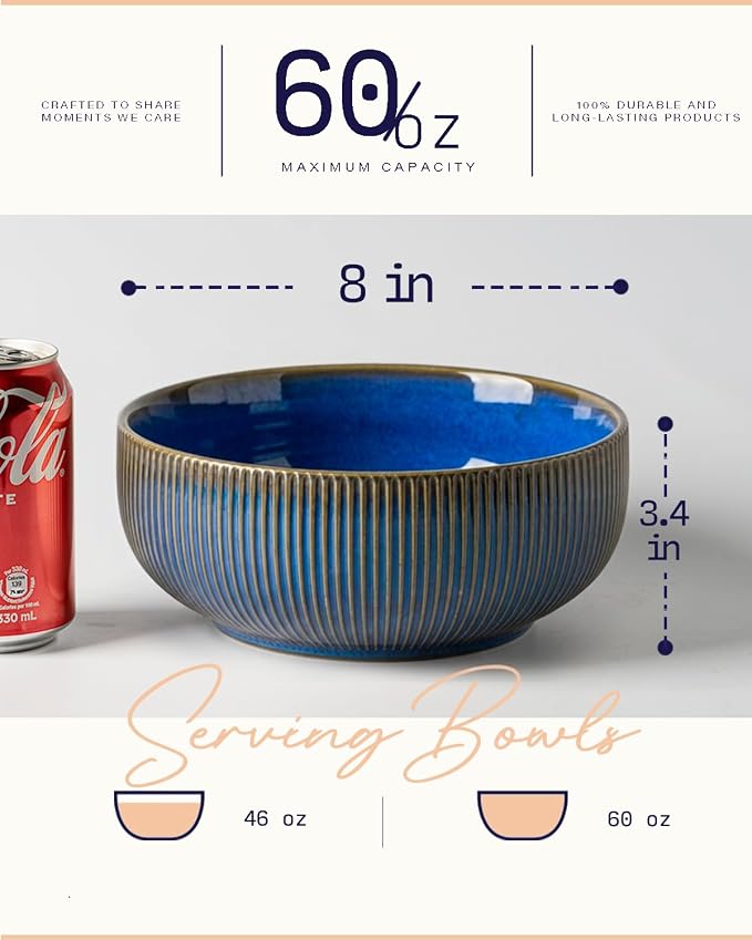 getstar Large Serving Bowls Ceramic Salad Bowl Set of 2, 8 Inch & 60 fl oz - Image 3