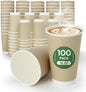 Coffee Cups 16 oz Disposable Paper Cups,100 Pack Compostable Double Wall Hot Cups, BPI Certified BPA Free Paper Cups, Natural Kraft To Go 16oz Disposable Cups for Office Cafe Home Party Travel