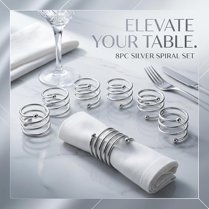 Napkin Ring Set of 8, Metal Serviette Holders - Image 2