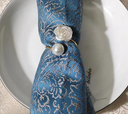12Pcs Napkin Rings Pearl Napkin Holder Rose Napkin Buckles for Wedding Banquet Home Party Kitchen Decor Festival Dinning Table Decor
