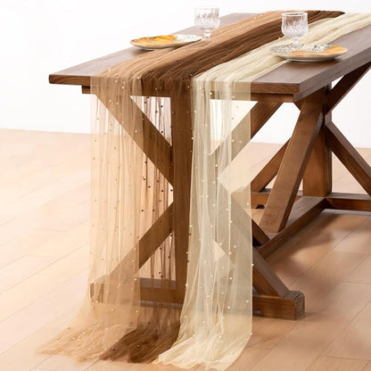 Pearl Table Runner Fall Mix&Match Tulle Gauze Sheer Wedding Decor | Brown Nude by Socomi