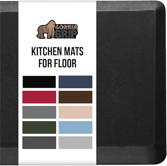 GORILLA GRIP Comfortable Cushioned Kitchen Mats for Floor, 3/4 Inch Thick Ergonomic Standing Desk Anti Fatigue Mat, Waterproof and Stain Resistant Pebbled Top, Supportive Padded Foam Rug, 20x32, Black