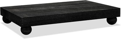 Amyhill Wood Pedestal Stand Kitchen Soap Tray Farmhouse Wooden Riser Stand for Kitchen Bathroom Counter Table Decor Plant Candle Vases Display (Black, 12 x 7 inch)