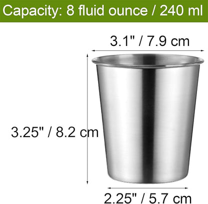 Tosnail 8 Pack 8 oz Stainless Steel Cups, Small Metal Cups, Unbreakable Drinking Glasses, Water Tumblers