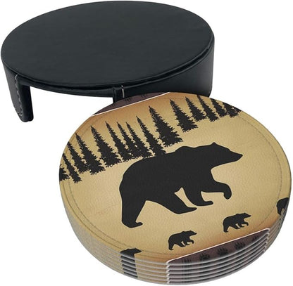 Polar Bear Pine Tree Premium Leather Coasters Set of 6 - Image 5