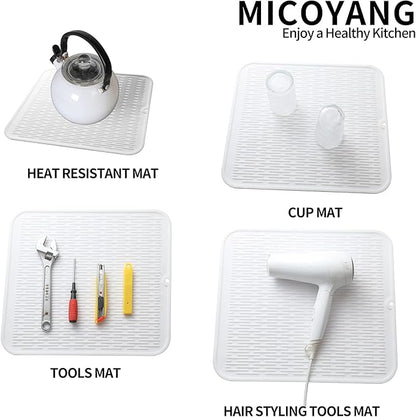 Silicone Dish Drying Mat for Multiple Usage,Easy clean,Eco-friendly,Heat-resistant Silicone Mat for Kitchen Counter or Sink,Refrigerator or Drawer Liner White 2XL 24 inches x 18 inches