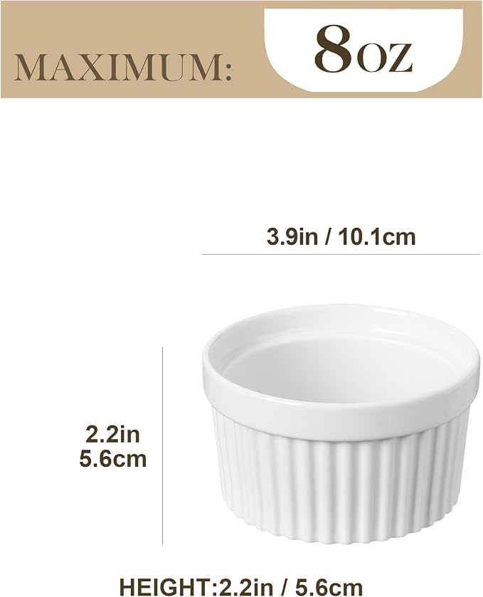 MALACASA Ramekins 8 oz Oven Safe, Porcelain Creme Brulee Ramekins Pudding - Image 2