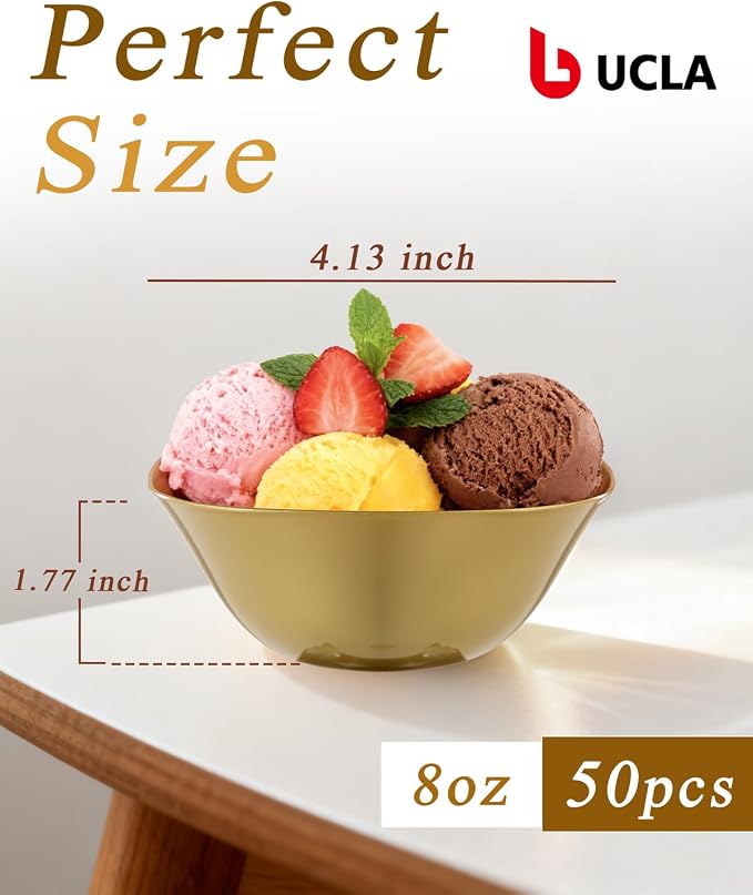 bUCLA 50Pack Gold Plastic Small Bowls - 8oz Disposable Ice - Image 2