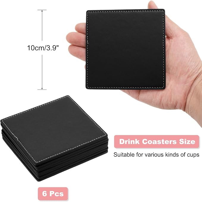 uxcell Square Drink Coasters Set of 6 White Stitched Dual Sided Non-Slip - Image 2