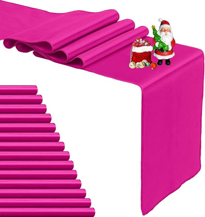 15-Pack Fuchsia Satin Table Runner 12 x 108 Inch Long Fuchsia Bright and Smooth by Pufogu
