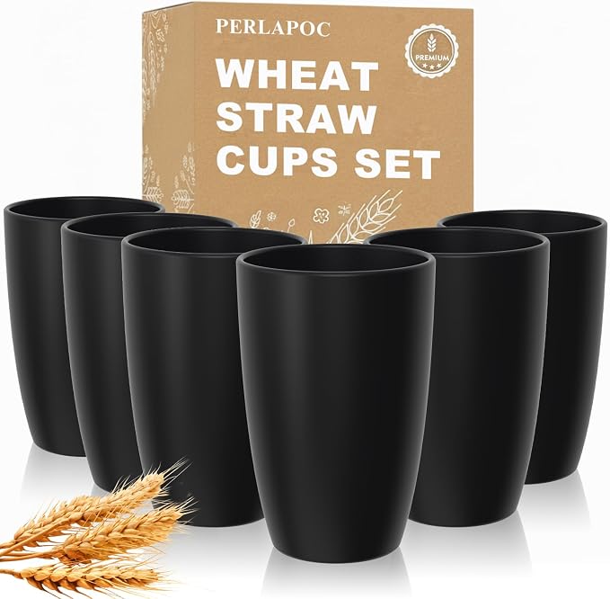 Wheat Straw Large Cup Set of 6, Unbreakable 20 OZ Tumbler, Alternative to by Perlapoc