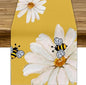 Daisy Flower Table Runner, Summer Spring Seasonal Watercolor Wildflower Yellow by JanJCurt