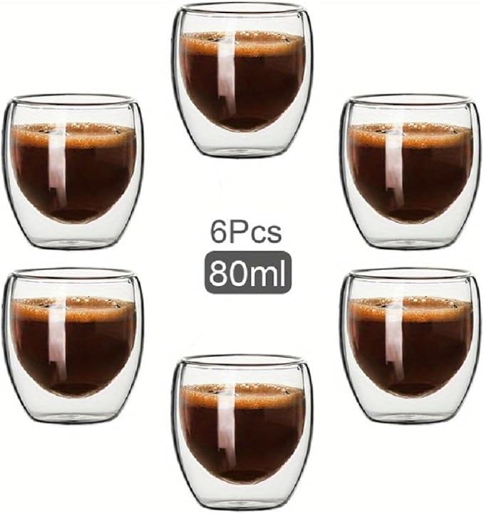 6pcs Double Wall Espresso Cups, 3 Ounce Glass Coffee Mugs, Insulated Small - Image 8