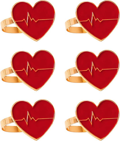Red Love Napkin Rings Set of 6, Valentines Day Napkin Ring Holders for Ceremony Decor Wedding Anniversary Dinner Party
