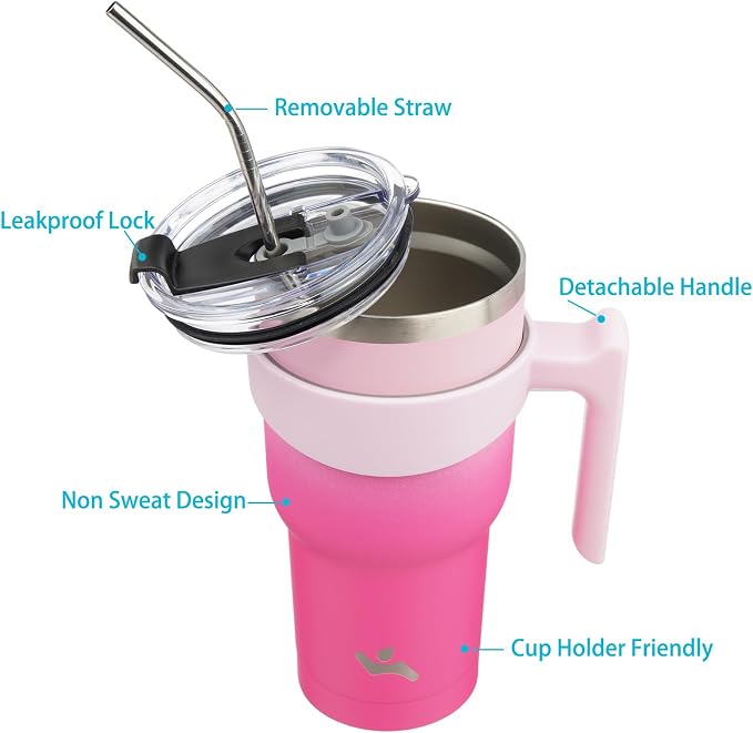 Konokyo 30 oz Tumbler with Handle and Straw, Insulated Travel Mug | Cherry; - Image 2
